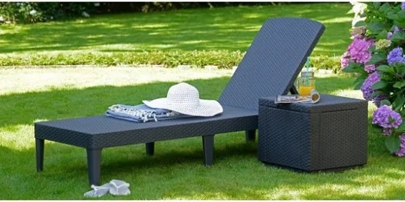 Lettino Prendisole In Resina Effetto Rattan Intrecciato Design Moderno Jaipur Allibert Graphite