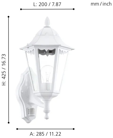 Eglo 93447 - Applique da esterno con sensore NAVEDO 1xE27/60W/230V