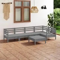 Set Salotto da Giardino 6 pz in Legno Massello di Pino Grigio 3082704