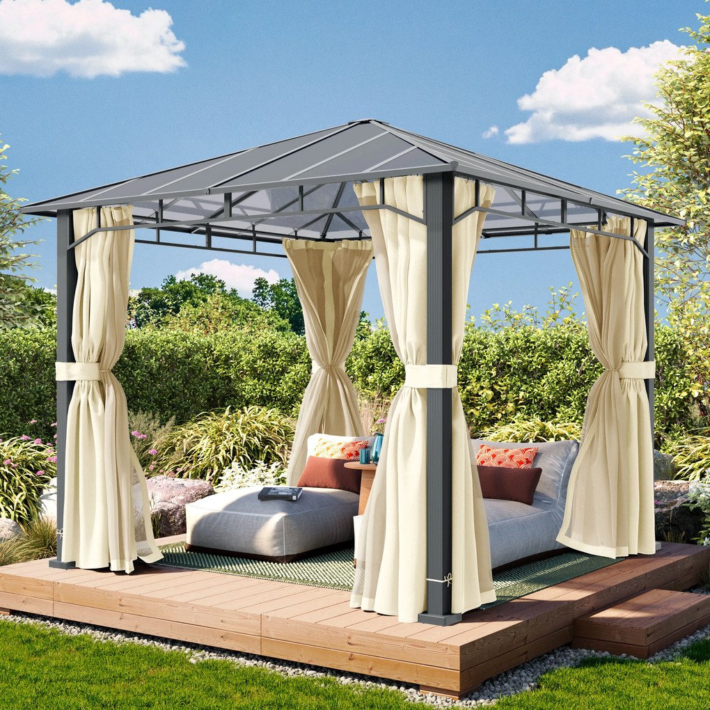 TOOLPORT Gazebo da giardino 3x3m, Hardtop, 4 teli laterali, crema - (300680)