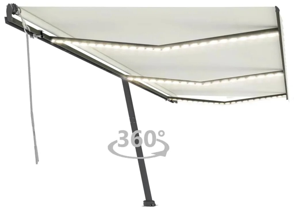 Tenda Da Sole Retrattile Manuale Con Led 600x300 Cm Crema /
