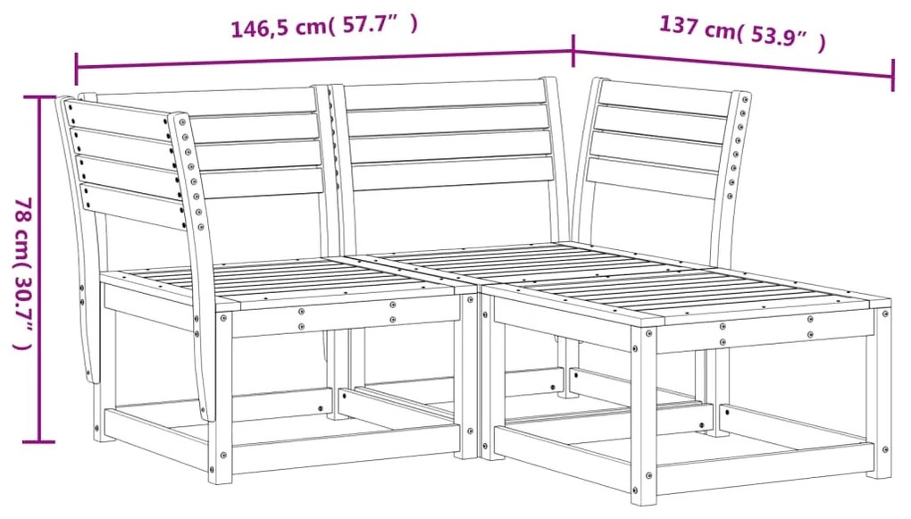 Set Divani da Giardino 3 pz in Legno Impregnato di Pino