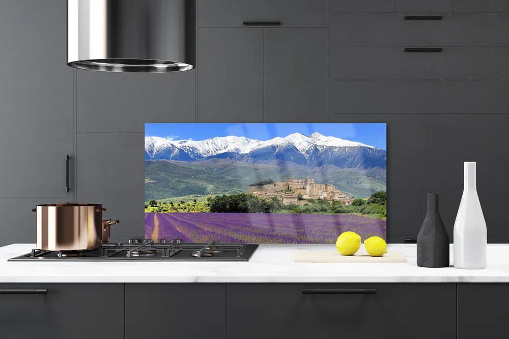 Pannello paraschizzi cucina Prato fiori paesaggio di montagna 120x60 cm