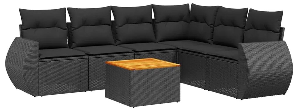 Set divani da giardino con cuscini 7pz nero polyrattan