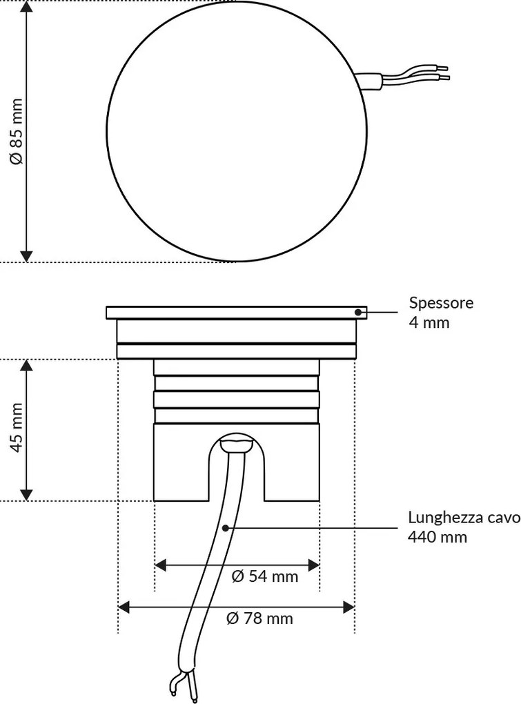 Faro LED interrato da Giardino 6W IP67 24V Luce Radente 360°- Inox Colore Bianco Naturale 4.000K