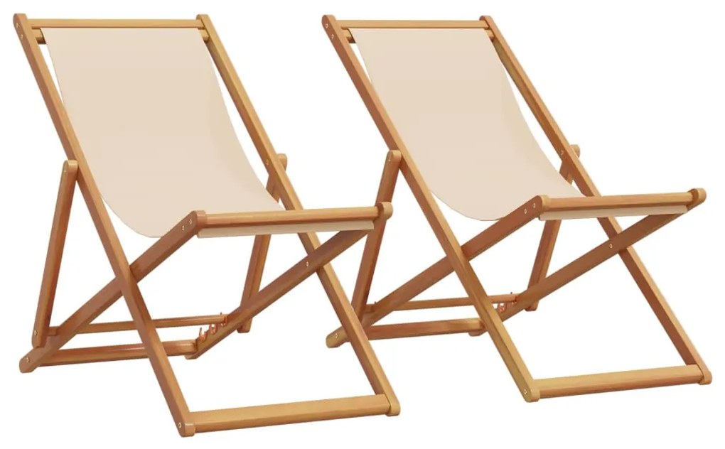 Sedie Da Spiaggia Pieghevoli 2 Pz Beige İn Tessuto E Legno /