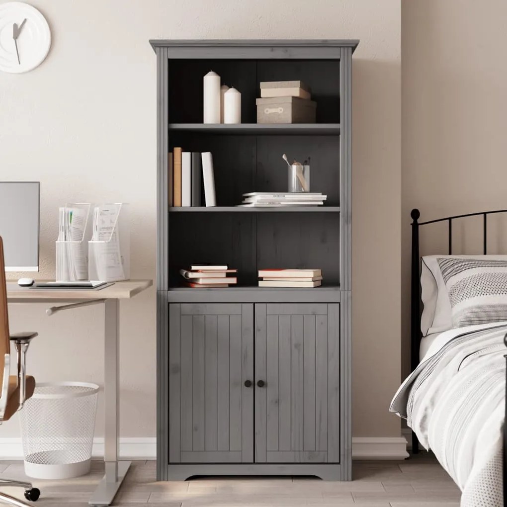 Libreria Bodo 82x40x173 Cm İn Legno Massello Di Pino Grigio /