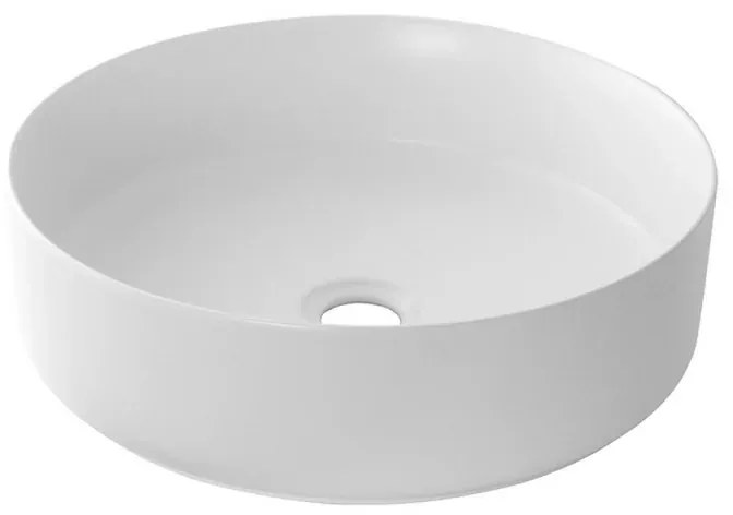 Lavandino da appoggio 40 cm design tondo in ceramica bianco lucido
