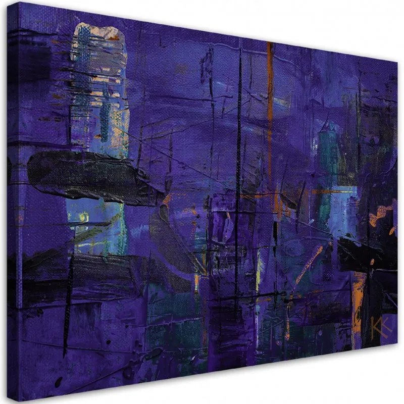 Quadro su tela, Astrazione dipinta a mano viola  Dimensioni 60x40