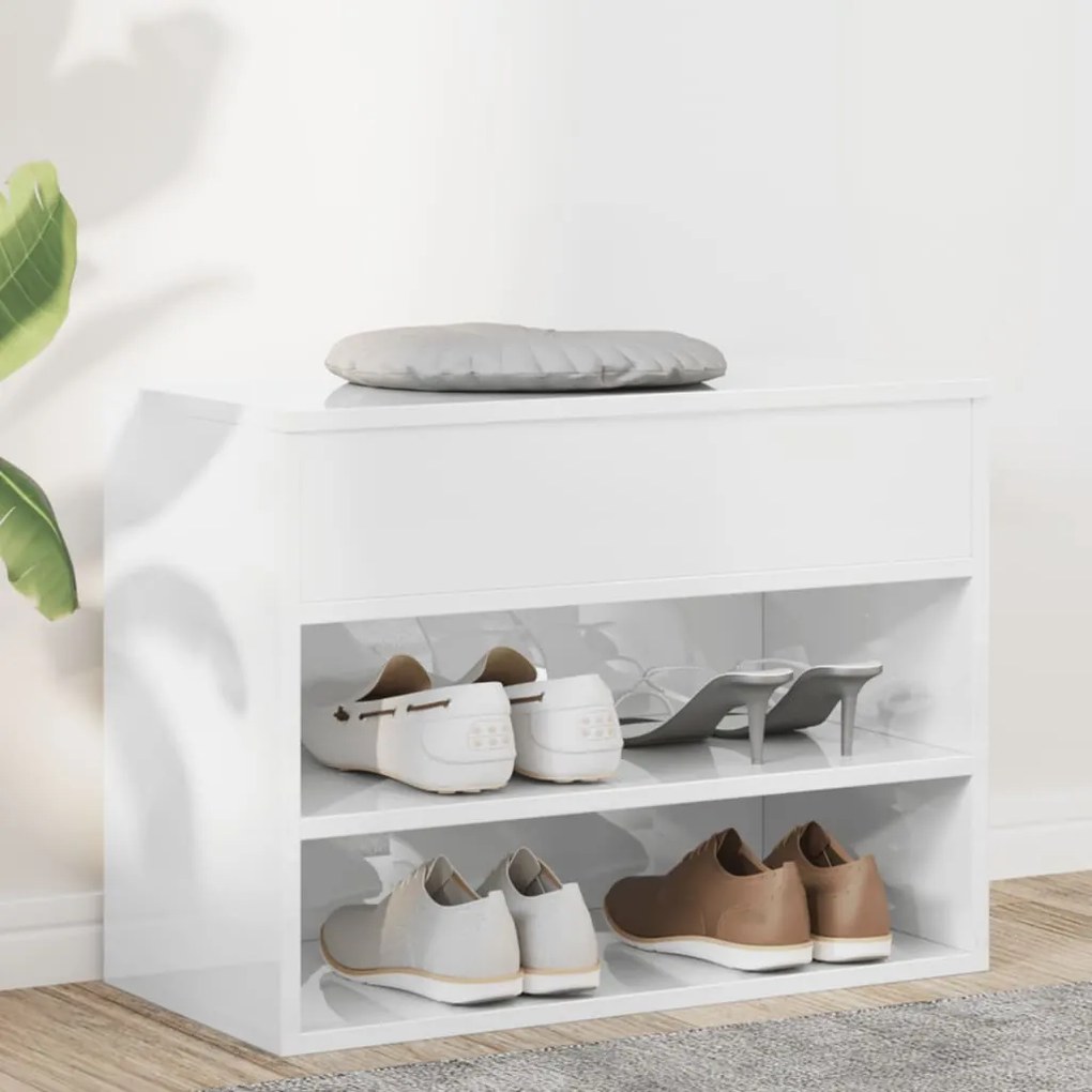 Scarpiera Con Panchina Bianco Lucido 60x30x45 Cm İn Truciolato /