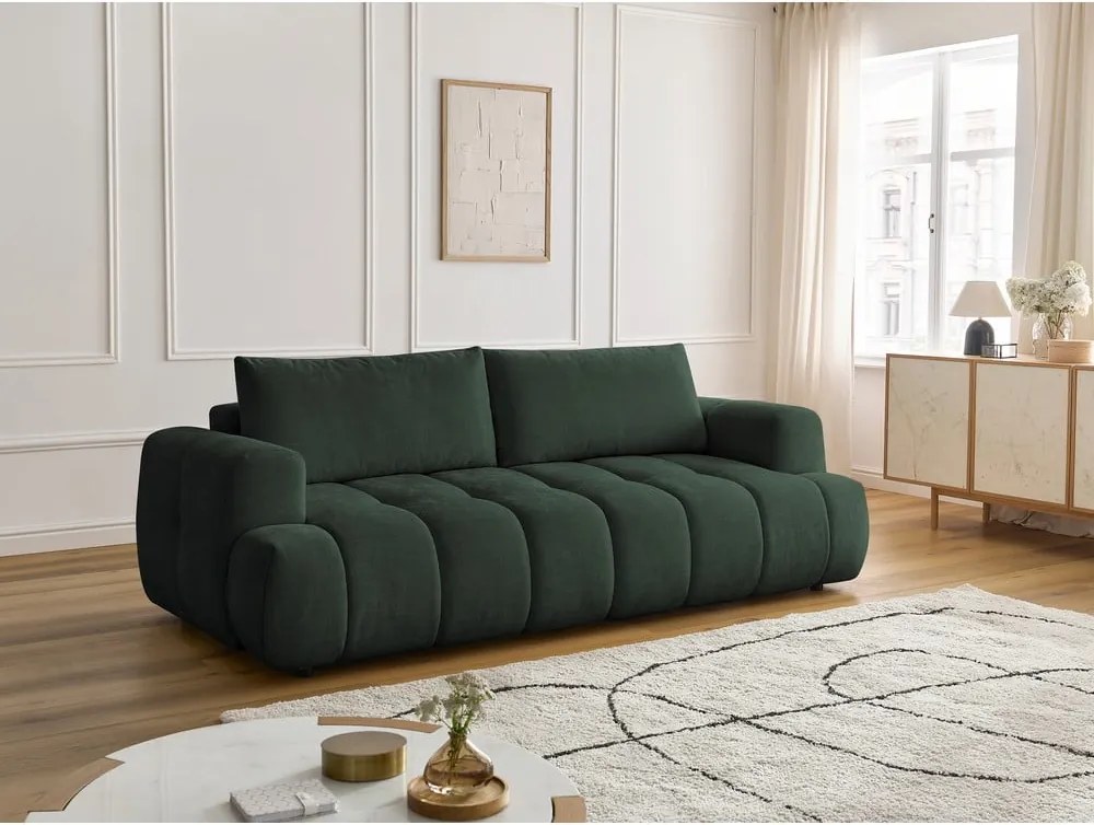 Divano verde allungabile e con contenitore rivestito in ciniglia 251 cm Fuji – Bobochic Paris