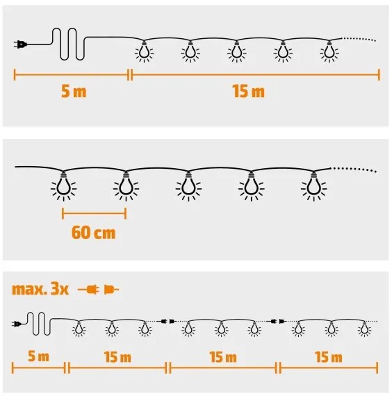 Brilagi - Catena decorativa da esterno LED GHIRLANDA 25xE12 20m nero IP44 bianco caldo