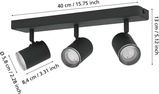 Eglo 901966 - Faretto da bagno CONSUMA 3xGU10/5W/230V IP44 nero