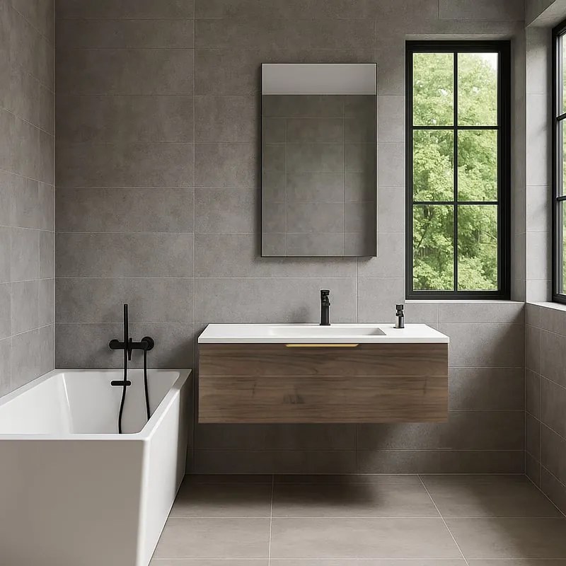 Mobile da bagno sospeso sotto lavabo L 135 x H 64 x P 48 cm rovere noce, 4 cassetti Apertura push-pull SENSEA Neo, Maniglie acquistabili separatamente