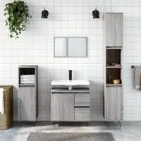 Set Mobili da Bagno 3 pz Grigio Sonoma in Legno Multistrato 3190227