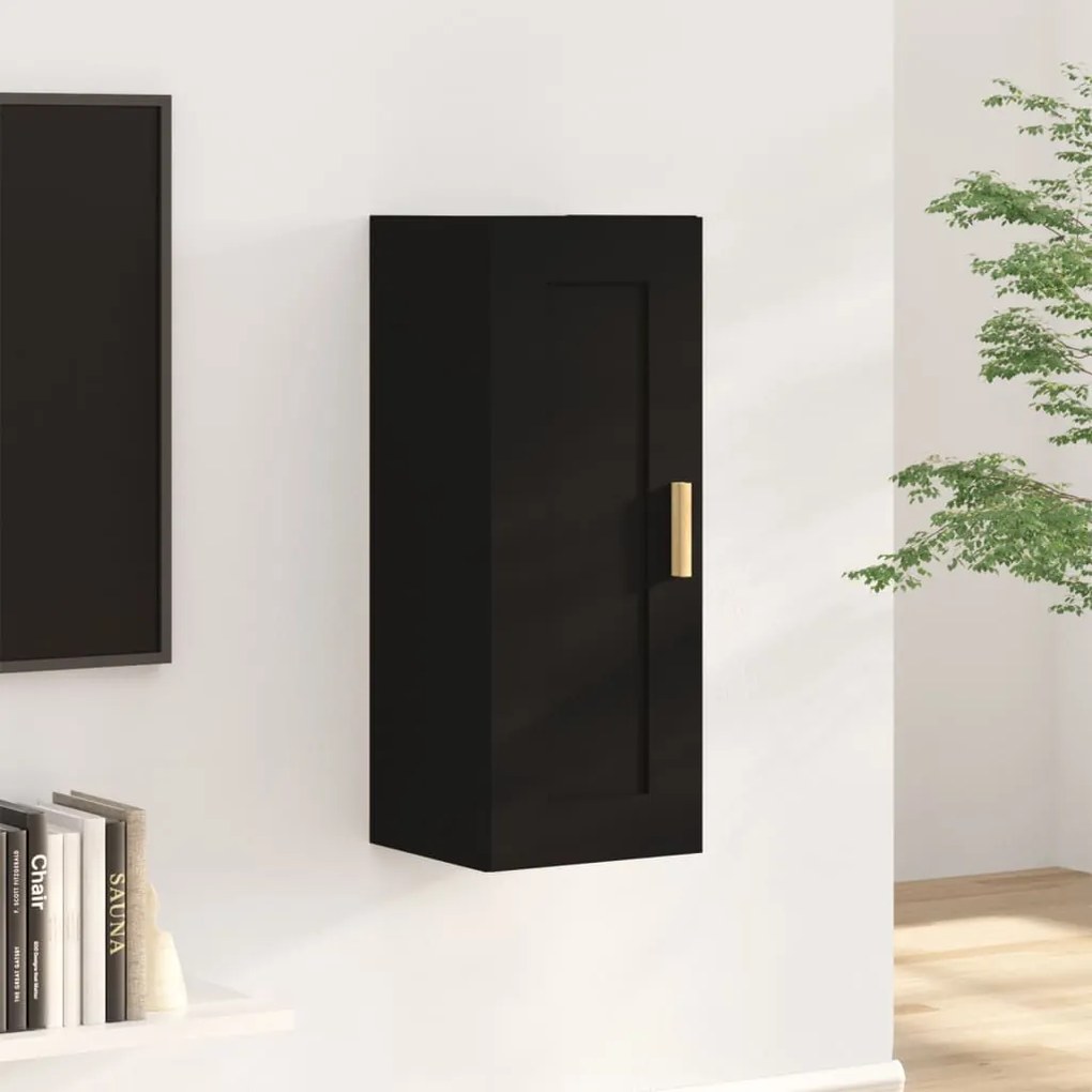 Armadietto A Muro Nero 35x34x90 Cm İn Legno Multistrato /