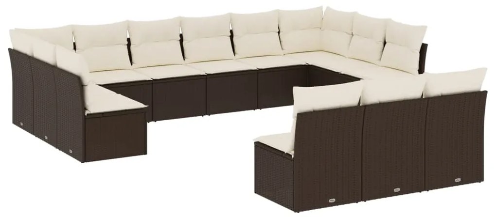 Set divani da giardino 13 pz con cuscini marrone in polyrattan