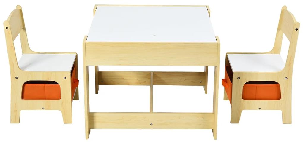 Costway Set tavolo con 2 sedie per bambini in legno Set di 3 pezzi mobili per bimbi 62x62x48cm Naturale
