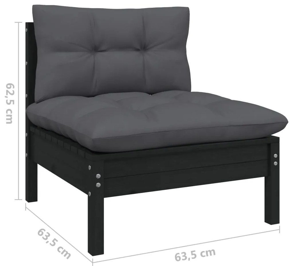 Set Divani da Giardino 11 pz con Cuscini Massello di Pino Nero