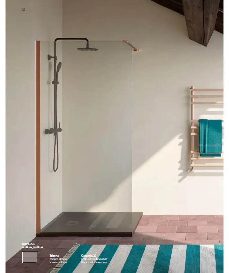 Parete Walk In H200 Anticalcare 8mm Trasparente Profili Bronzo