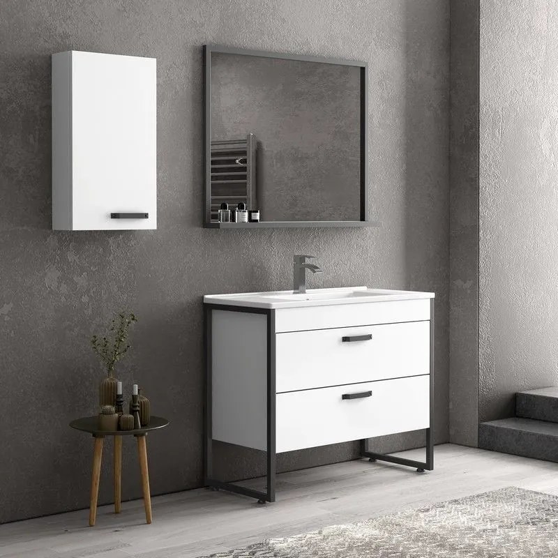 Kamalu - pensile bagno 75x30cm con 2 ripiani e maniglia di apertura colore nero  ikos-p30