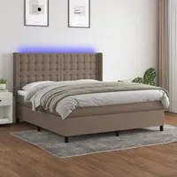 Letto a Molle con Materasso e LED Tortora 160x200 cm in Tessuto 3138649