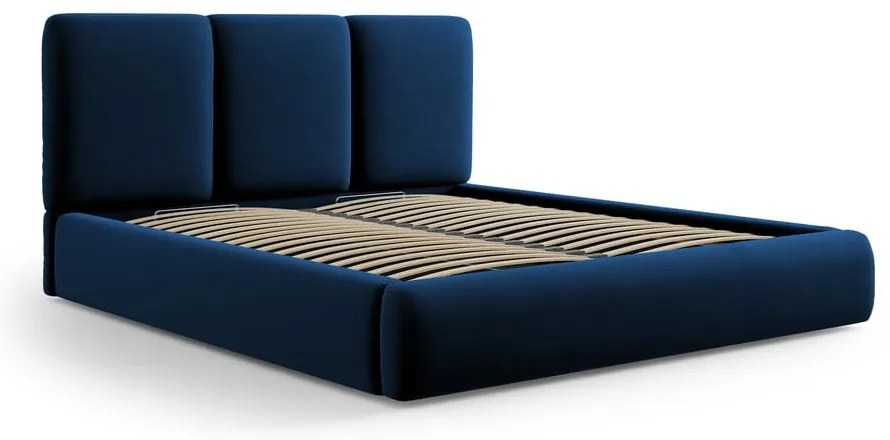 Letto matrimoniale imbottito in blu scuro in velluto con contenitore con rete inclusa 160x200 cm Brody – Mazzini Beds