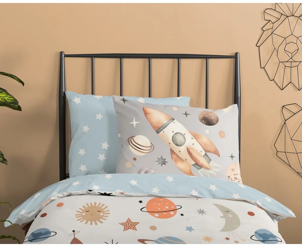 Set copripiumino e federa da bambini blu/beige in cotone per letto singolo 140x200 cm Eclips – Good Morning