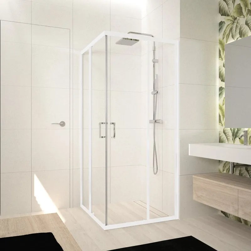 Box doccia con ingresso angolare scorrevole Ocean rettangolare L 70 x L 75 x H 195 cm in vetro, sp. 5 mm vetro senza finitura / trasparente bianco