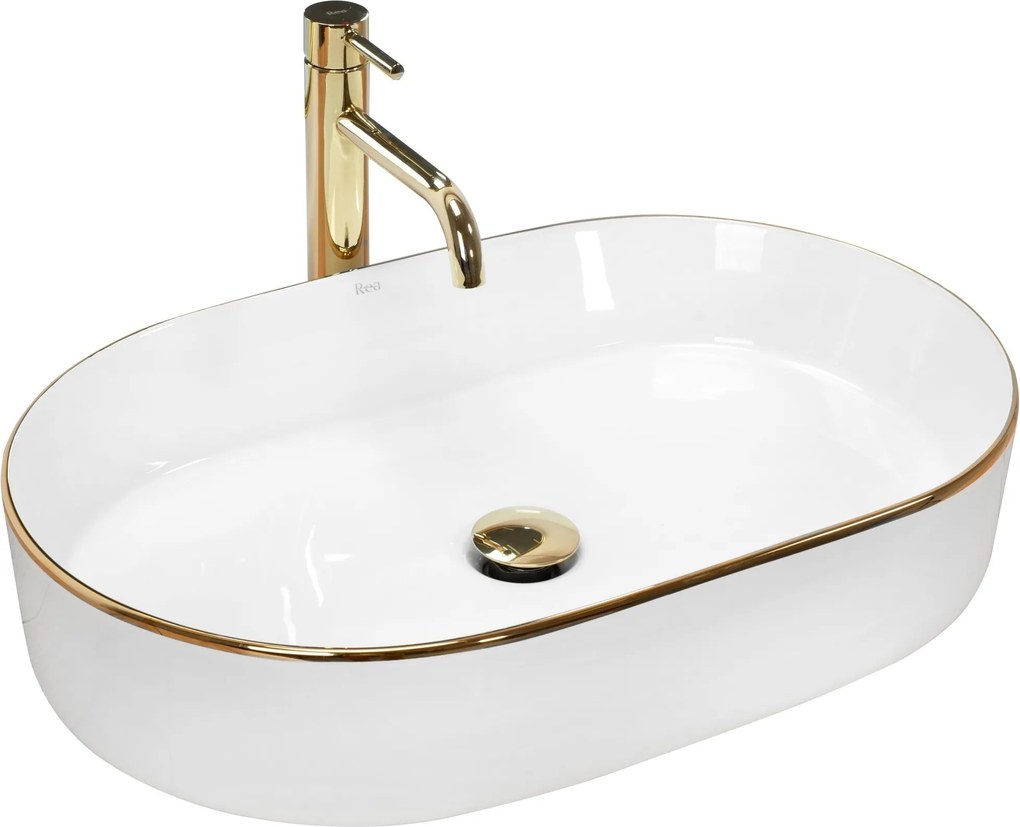 Lavabo da appoggio in ceramica Rea Nadia White Gold Edge