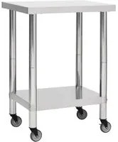 Tavolo da Lavoro Cucina con Ruote 60x30x85 cm in Acciaio Inox 51631