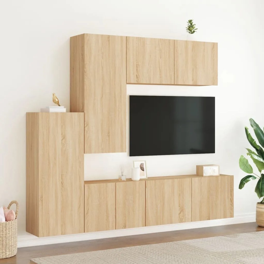 Mobili tv a muro 5pz rovere sonoma in legno multistrato