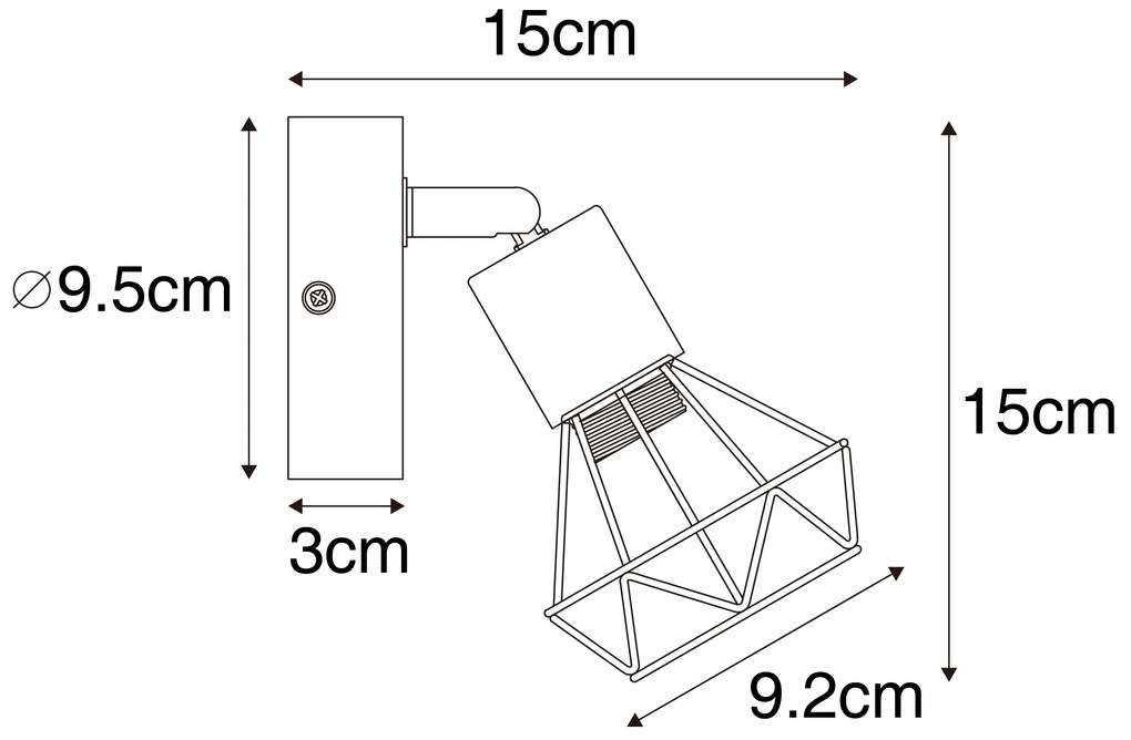 Faretto industriale nero con snodo in legno girevole e inclinabile - Mosh