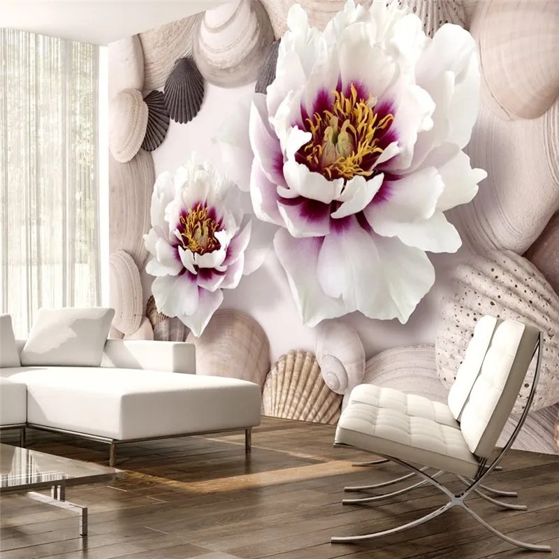 Fotomurale  Flowers and Shells  Colore Arancione, Dimensioni e Misure 250x175