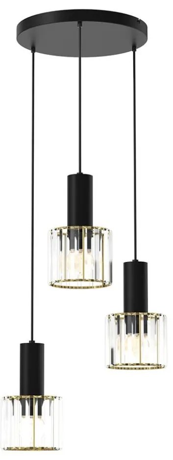 Lampadario a sospensione con filo CRISTAL 3xE27/60W/230V nero