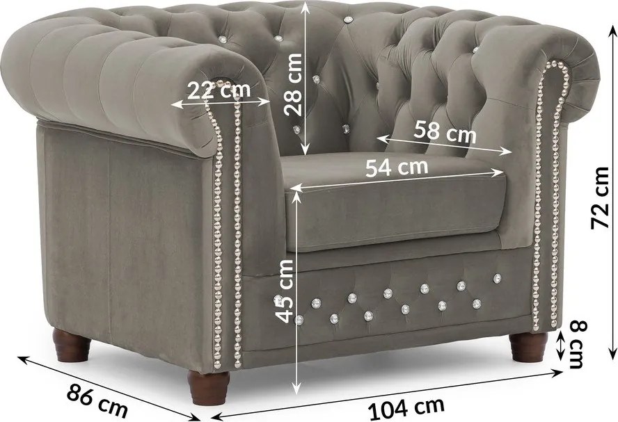 Poltrona chesterfield grigia con rivestimento in velluto York Blik – Ropez