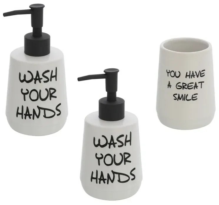 Set accessori linea Wash con 2 dispenser e bicchiere portaspazzolini bianco