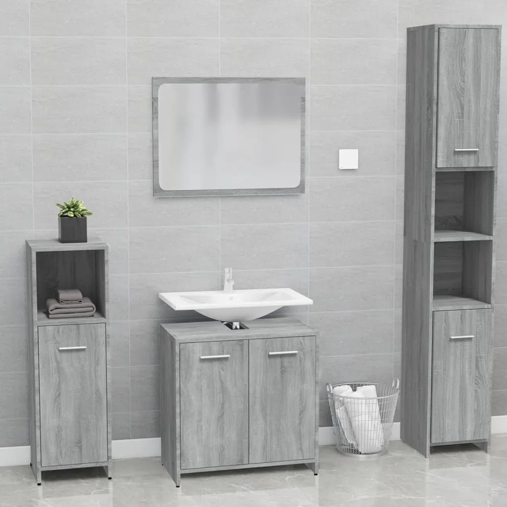 Set Di Mobili Da Bagno Grigio Sonoma İn Legno Multistrato /