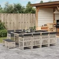 Set da Pranzo da Giardino 13pz con Cuscini Grigio in Polyrattan 3210803