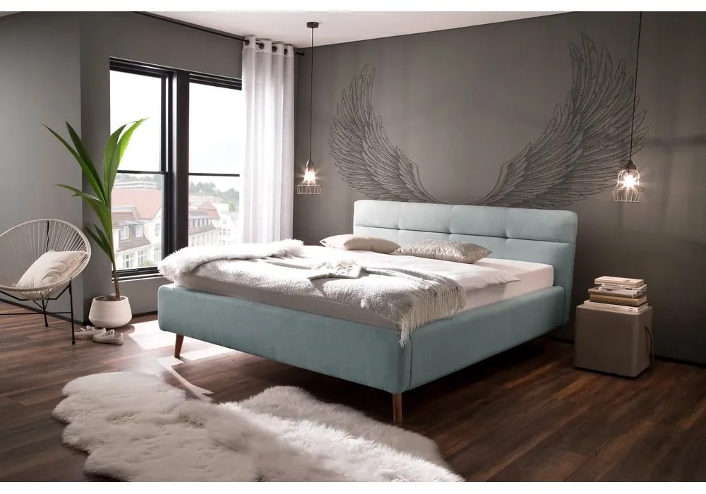 Letto matrimoniale imbottito azzurro con contenitore con rete inclusa 160x200 cm Lotte – Meise Möbel