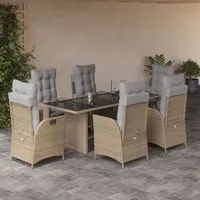 Set Pranzo da Giardino 7 pz con Cuscini Beige Misto Polyrattan 3213127