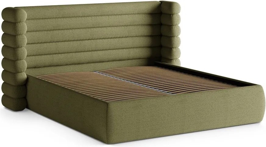 Letto matrimoniale imbottito verde con contenitore con rete inclusa 200x200 cm Mount – Micadoni