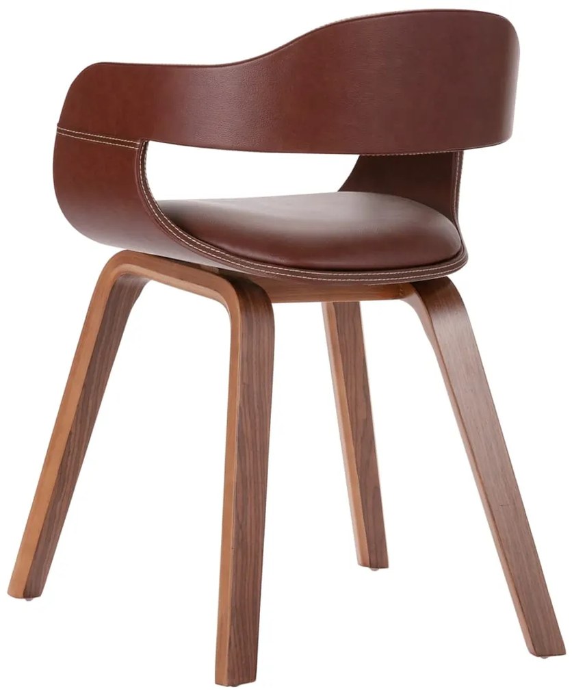 Sedia da pranzo marrone in legno curvato e similpelle