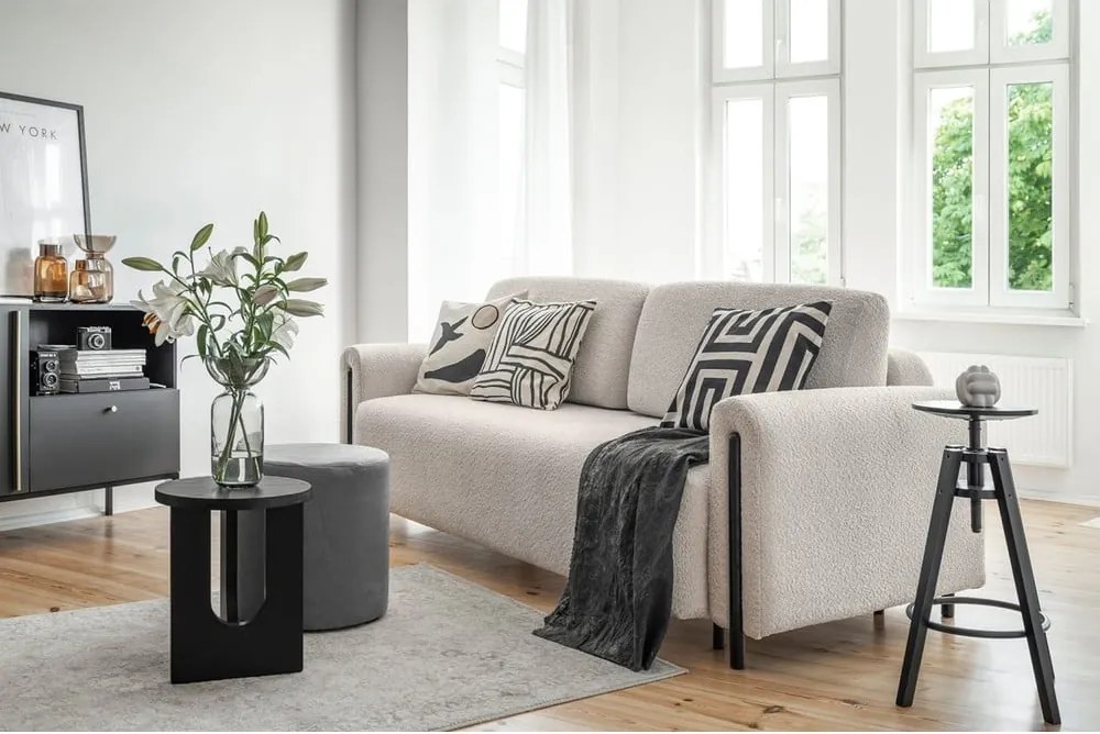 Divano beige allungabile/con contenitore e rivestimento in bouclé 244 cm Arcadova – ELTAP