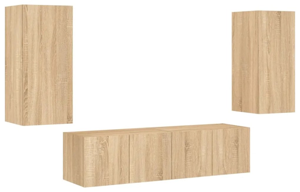 Mobili tv a muro con led 4pz rovere sonoma legno multistrato