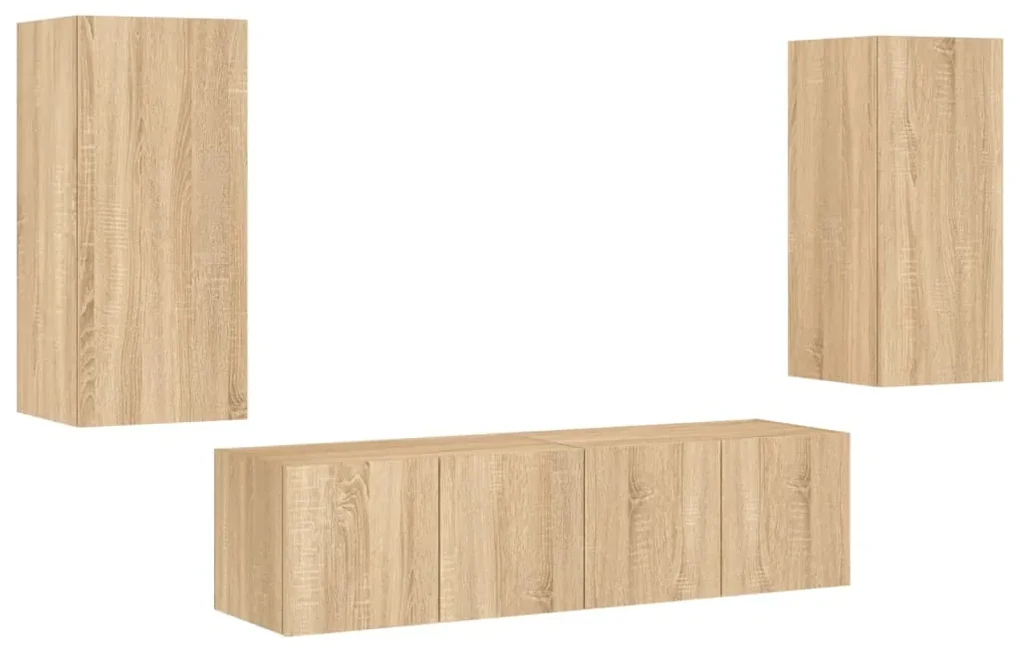 Mobili tv a muro con led 4pz rovere sonoma legno multistrato