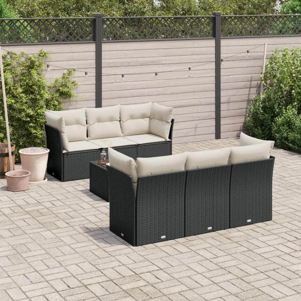 Set Divani da Giardino con Cuscini 7pz Nero Polyrattan