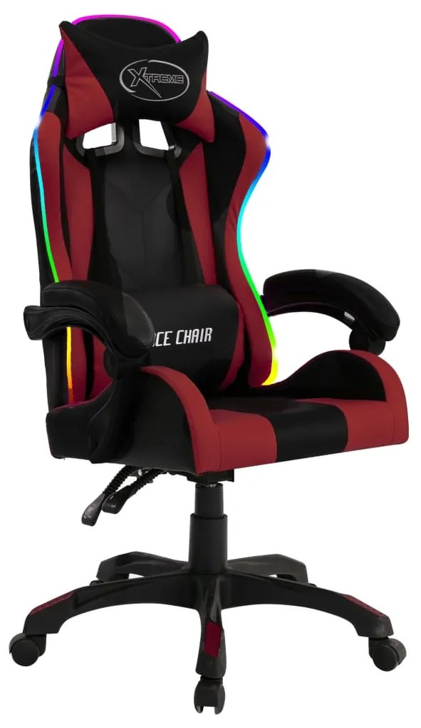 Sedia da gaming con luci a led rgb rosso vino e nera similpelle