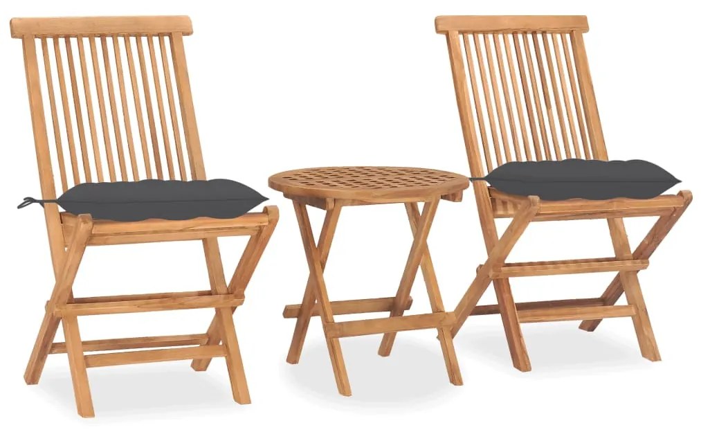 Set Da Pranzo Giardino Pieghevole 3 Pz Cuscino Massello Di Teak /
