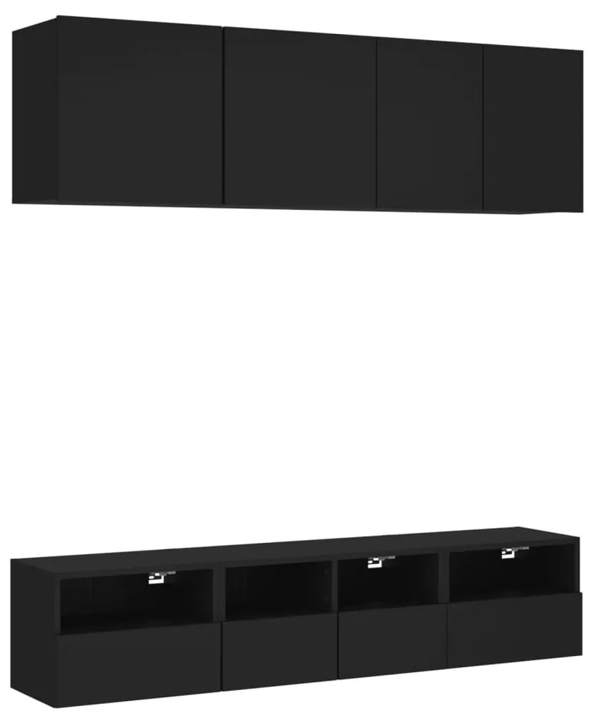 Mobili tv a muro 5pz neri in legno multistrato